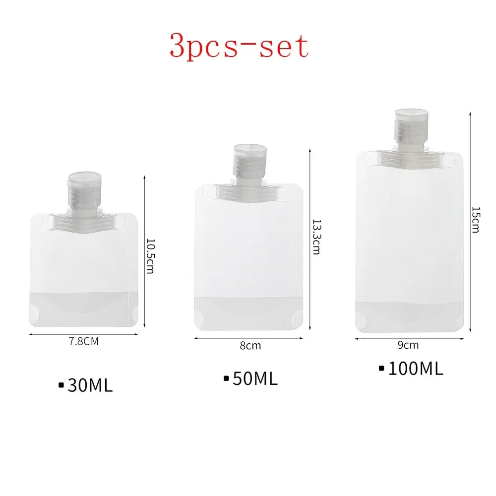 3PCS Travel Portable Size Refillable Empty Squeeze Pouch 30/50/100Ml Cosmetic Lotion Shower Gel Shampoo Dispenser Leakproof Bag