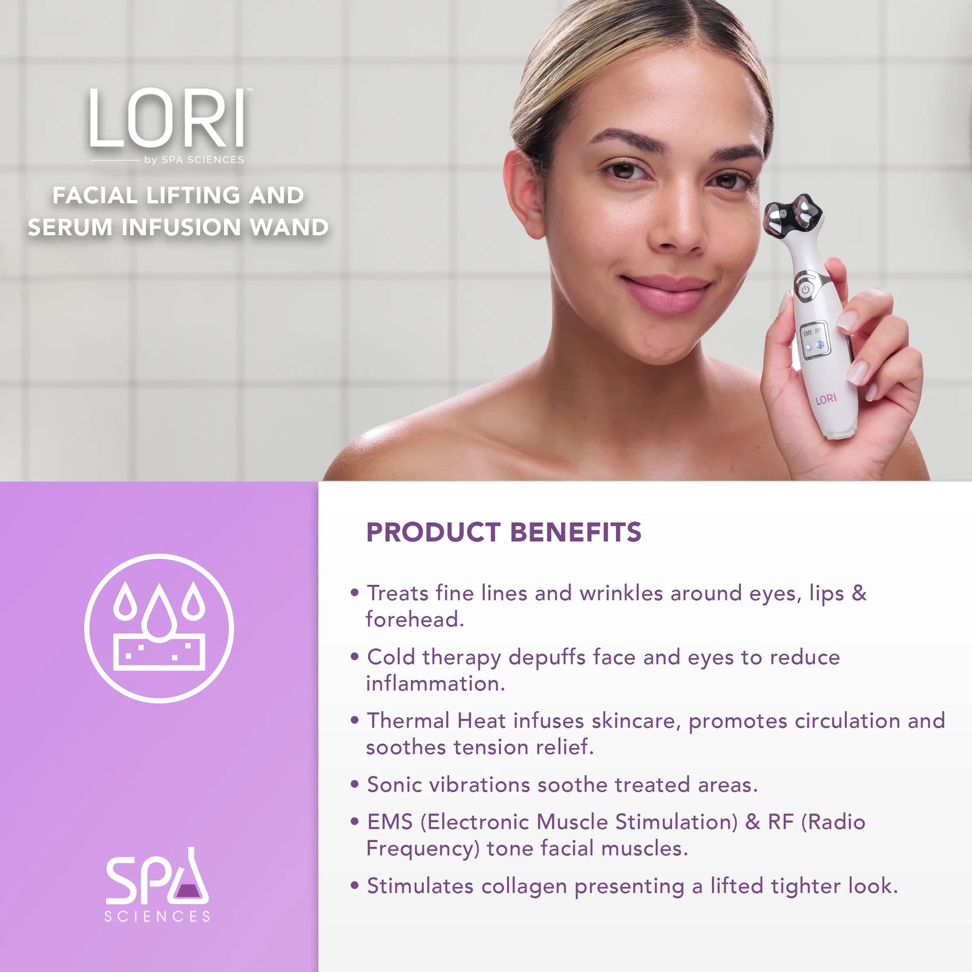 LORI: Facial Lifting & Serum Infusion Wand with Cold & Heat Therapy for Eyes & Lips